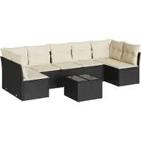 vidaXL 8-delige Loungeset met kussens poly rattan zwart