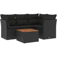 vidaXL 5-delige Loungeset met kussens poly rattan zwart