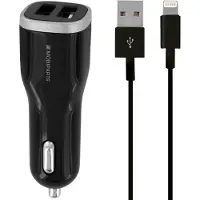 Mobiparts Dual USB Auto Oplader 2,4A + Lightning Kabel Zwart