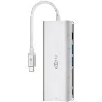 Goobay 76788 USB-C multiportadapter: HDMI 4K30Hz, USB, CR, RJ45, PD, aluminium, zilver - breidt een USB-C apparaat uit met een Ethernet-, een HDMI-, twee USB 3.0- en een USB-C-aansluiting