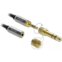 DeLOCK Premium 3,5mm Jack stereo audio verlengkabel met schroefbare 6,35mm Jack adapter / zwart - 0,50 meter
