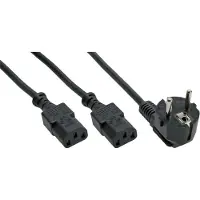 DINIC 2x C13 - CEE 7/7 (haaks) Y-stroomkabel - 1,20m + 2x 0,80m - 3x 1,00mm / zwart - 2 meter