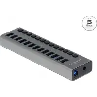 DeLOCK USB hub met 13 poorten en aan/uit schakelaars - USB3.0 - externe 12V voeding / grijs - 1 meter