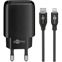 Goobay USB-C PD 20W thuislader met 1 poort en losse 8-pins Lightning - USB kabel / zwart - 1 meter
