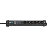 Brennenstuhl Premium-Line Stekkerdoos 6-voudig Met overspanningsbeveiliging tot 60.000 A, 3 m Zwart 1951160401