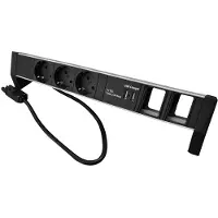 Plenty desktop stekkerdoos met Prolink installatiestekker en 3 contacten, 2x USB-A en 2 module-openingen / zwart/zilver - 0,60 meter