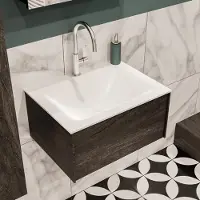 Zaro Lush badmeubel 60cm dark brown met 1 lade en solid surface wastafel met kraangat
