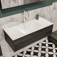 Zaro Lush badmeubel 100cm antraciet met 1 lade en solid surface wastafel met kraangat