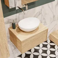 Zaro Lush badmeubel 60cm washed oak met 1 lade met ovale waskom midden zonder kraangat