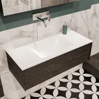 Zaro Lush badmeubel 100cm dark brown met 1 lade en solid surface wastafel zonder kraangat