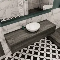 Zaro Lush badmeubel 150cm antraciet met 1 lade met ovale waskom midden met kraangat