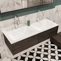 Zaro Lush badmeubel 120cm dark brown met 2 lades en dubbele solid surface wastafel met kraangaten