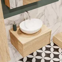 Zaro Lush badmeubel met massief topblad 60cm washed oak met ovale keramische waskom en kraangat