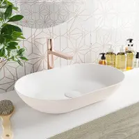 Mondiaz Onni Waskom - 55x35x10cm - ovaal - opbouw - Solid Surface Linen/Talc M80178LinenTalc