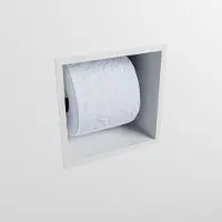 Mondiaz easy toiletrolhouder cube 160 solid surface 16x16 cm kleur talc. Geschikt voor op en inbouw.