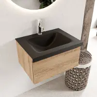 Mondiaz BUKLA 60cm badmeubel modulair kleur Washed Oak met 1 lade. Wastafel CLOUD midden 1 kraangat kleur Urban.