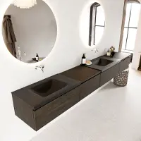 Mondiaz BUKLA 280cm badmeubel met module 60 links kleur Dark Brown met 4 lades. Wastafel CLOUD dubbel 0 kraangaten kleur Urban.