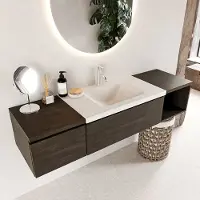 Mondiaz BUKLA 160cm badmeubel met open module 40 rechts kleur Dark Brown met 2 lades. Wastafel CLOUD midden 1 kraangat kleur Talc.