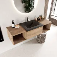 Mondiaz BUKLA 140cm badmeubel met open module 40 L+R kleur Washed Oak met 2 lades. Wastafel CLOUD midden 1 kraangat kleur Urban.