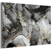 MuchoWow Wanddecoratie Metaal - Aluminium Schilderij Industrieel - Marmer - Zwart - Goud - Grijs - 180x120 cm - Dibond - Foto op aluminium - Industriële muurdecoratie - Voor de woonkamer/slaapkamer