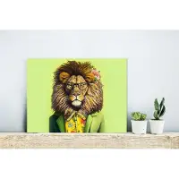 MuchoWow Wanddecoratie Metaal - Aluminium Schilderij Industrieel - Leeuw - Man - Dier - Bril - Bloemen - 40x30 cm - Dibond - Foto op aluminium - Industriële muurdecoratie - Voor de woonkamer/slaapkamer