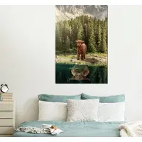MuchoWow Wanddecoratie Metaal - Aluminium Schilderij Industrieel - Schotse hooglander - Kalf - Bomen - 100x150 cm - Dibond - Foto op aluminium - Industriële muurdecoratie - Voor de woonkamer/slaapkamer