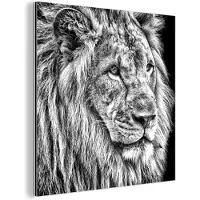 MuchoWow Wanddecoratie Metaal - Aluminium Schilderij Industrieel - Portret - Leeuw - Zwart wit - 20x20 cm - Dibond - Foto op aluminium - Industriële muurdecoratie - Voor de woonkamer/slaapkamer