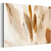 MuchoWow Wanddecoratie Metaal - Aluminium Schilderij Industrieel - Wit - Bruin - Abstract - 90x60 cm - Dibond - Foto op aluminium - Industriële muurdecoratie - Voor de woonkamer/slaapkamer