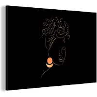 MuchoWow Wanddecoratie Metaal - Aluminium Schilderij Industrieel - Vrouw - Goud - Zwart - Line art - 60x40 cm - Dibond - Foto op aluminium - Industriële muurdecoratie - Voor de woonkamer/slaapkamer