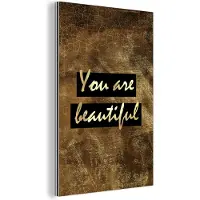 MuchoWow Wanddecoratie Metaal - Aluminium Schilderij Industrieel - Quote - Beauty - Bruin - Goud - 100x150 cm - Dibond - Foto op aluminium - Industriële muurdecoratie - Voor de woonkamer/slaapkamer