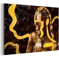 MuchoWow Wanddecoratie Metaal - Aluminium Schilderij Industrieel - Vrouw - Zwart - Goud - 180x120 cm - Dibond - Foto op aluminium - Industriële muurdecoratie - Voor de woonkamer/slaapkamer