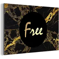 MuchoWow Wanddecoratie Metaal - Aluminium Schilderij Industrieel - Quotes - Vrij - Goud - Marmer - 90x60 cm - Dibond - Foto op aluminium - Industriële muurdecoratie - Voor de woonkamer/slaapkamer