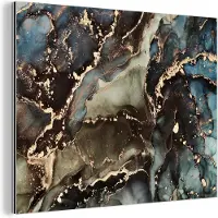 MuchoWow Wanddecoratie Metaal - Aluminium Schilderij Industrieel - Marmer - Goud - Groen - 160x120 cm - Dibond - Foto op aluminium - Industriële muurdecoratie - Voor de woonkamer/slaapkamer