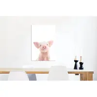 MuchoWow Wanddecoratie Metaal - Aluminium Schilderij Industrieel - Varken - Roze - Dieren - Natuur - 60x90 cm - Dibond - Foto op aluminium - Industriële muurdecoratie - Voor de woonkamer/slaapkamer