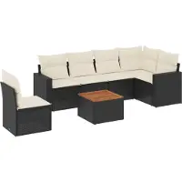 vidaXL 7-delige Loungeset met kussens poly rattan zwart