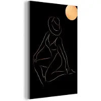 MuchoWow Wanddecoratie Metaal - Aluminium Schilderij Industrieel - Vrouw - Zon - Goud - Line art - 120x180 cm - Dibond - Foto op aluminium - Industriële muurdecoratie - Voor de woonkamer/slaapkamer