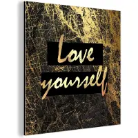 MuchoWow Wanddecoratie Metaal - Aluminium Schilderij Industrieel - Quote - Zelfvertrouwen - Goud - 90x90 cm - Dibond - Foto op aluminium - Industriële muurdecoratie - Voor de woonkamer/slaapkamer