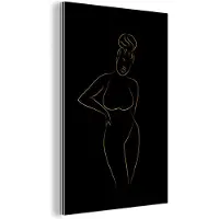 MuchoWow Wanddecoratie Metaal - Aluminium Schilderij Industrieel - Vrouw - Zwart - Goud - Line art - 120x180 cm - Dibond - Foto op aluminium - Industriële muurdecoratie - Voor de woonkamer/slaapkamer