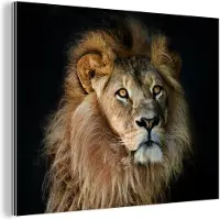 MuchoWow Wanddecoratie Metaal - Aluminium Schilderij Industrieel - Leeuwen - Profiel - Zwart - 40x30 cm - Dibond - Foto op aluminium - Industriële muurdecoratie - Voor de woonkamer/slaapkamer