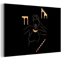 MuchoWow Wanddecoratie Metaal - Aluminium Schilderij Industrieel - Vrouw - Goud - Line art - 150x100 cm - Dibond - Foto op aluminium - Industriële muurdecoratie - Voor de woonkamer/slaapkamer