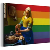 MuchoWow Wanddecoratie Metaal - Aluminium Schilderij Industrieel - Melkmeisje - Vermeer - Pride - 180x120 cm - Dibond - Foto op aluminium - Industriële muurdecoratie - Voor de woonkamer/slaapkamer
