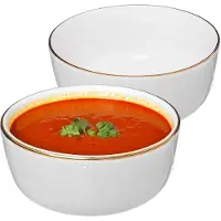Secret De Gourmet Soepkommen/schaaltjes - 2x - Corona - keramiek - D15 x H6.6 cm - wit/goud