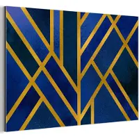 MuchoWow Wanddecoratie Metaal - Aluminium Schilderij Industrieel - Goud - Blauw - Patroon - 60x40 cm - Dibond - Foto op aluminium - Industriële muurdecoratie - Voor de woonkamer/slaapkamer
