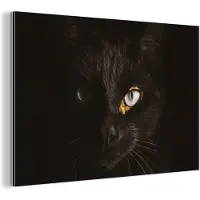 MuchoWow Wanddecoratie Metaal - Aluminium Schilderij Industrieel - Kat - Goud - Zwart - 150x100 cm - Dibond - Foto op aluminium - Industriële muurdecoratie - Voor de woonkamer/slaapkamer