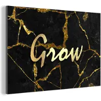MuchoWow Wanddecoratie Metaal - Aluminium Schilderij Industrieel - Quote - Groei - Goud - Zwart - 180x120 cm - Dibond - Foto op aluminium - Industriële muurdecoratie - Voor de woonkamer/slaapkamer