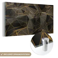 MuchoWow Glasschilderij 40x20 cm - Schilderij acrylglas - Abstract - Goud - 3D - Luxe - Kunst - Foto op glas - Schilderijen