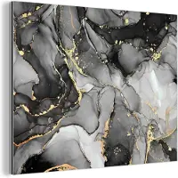 MuchoWow Wanddecoratie Metaal - Aluminium Schilderij Industrieel - Marmer - Zwart - Goud - Grijs - 80x60 cm - Dibond - Foto op aluminium - Industriële muurdecoratie - Voor de woonkamer/slaapkamer