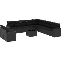 vidaXL 12-delige Loungeset met kussens poly rattan zwart