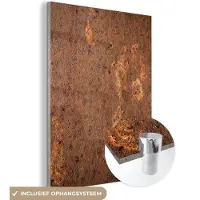 MuchoWow Glasschilderij 90x120 cm - Schilderij acrylglas - Bruin - Oranje - Abstract - Vintage - Roest - Patroon - Foto op glas - Schilderijen