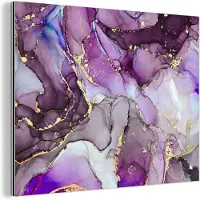 MuchoWow Wanddecoratie Metaal - Aluminium Schilderij Industrieel - Marmer - Roze - Paars - Gold - 160x120 cm - Dibond - Foto op aluminium - Industriële muurdecoratie - Voor de woonkamer/slaapkamer